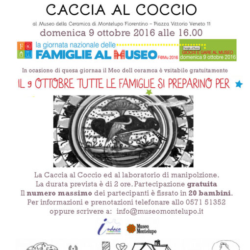Volantino informativo della "Caccia al coccio" organizzata del Museo della ceramica per la giornata delle famiglie al museo